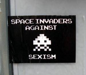 Space invaders against sexism poster, photo by biphop http://www.flickr.com/photos/biphop/2406503712/in/photostream/