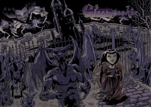 Cover Art for Gloom Cookie Issue 7 showing a young woman walking through a gothic cemetery